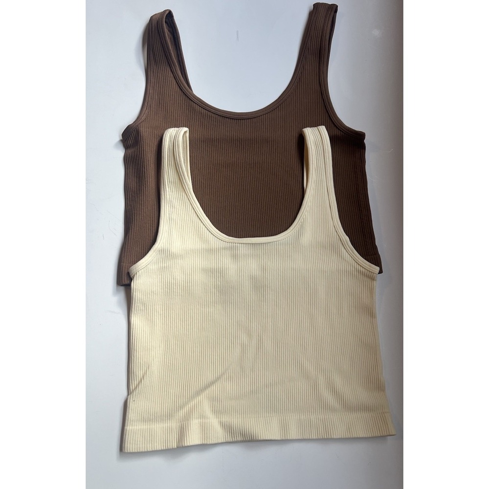 OQQ Brown Cream Crop Tank Top Lot of 2 Size Medium New with Tags